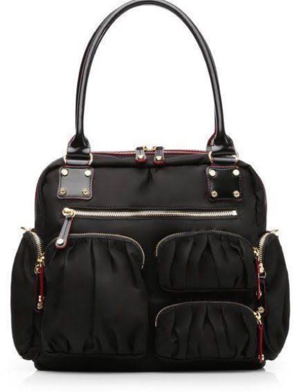 MZ Wallace Frankie Travel Bag Black Nylon Multi Pocket Satchel Shoulder Purse